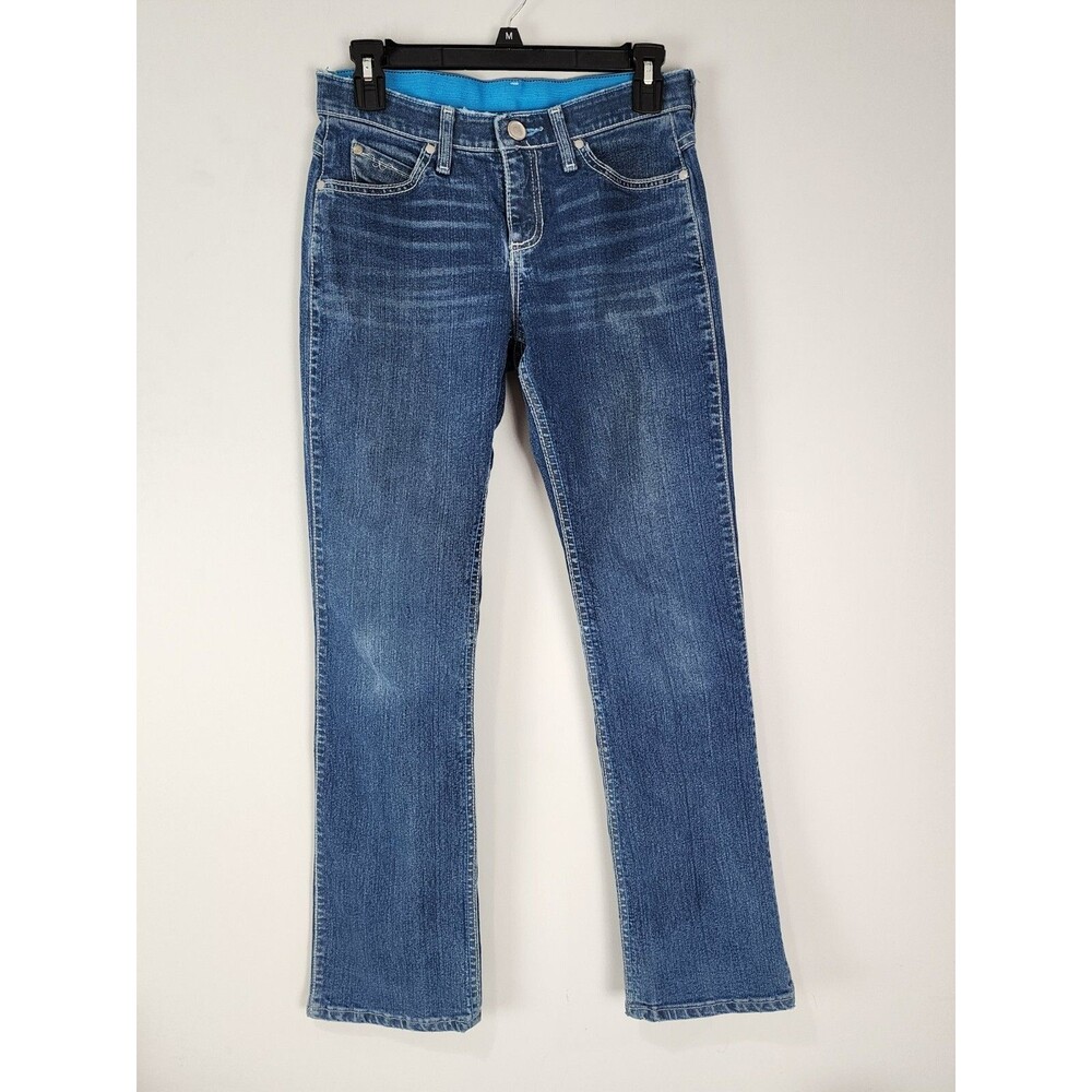 Wrangler Womens Light Blue Waistband Dark Wash Bootcut 3/4x32
